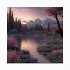 Mountain Silhouette Soothing Pastels Landscape Canvas Print