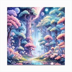 A Fantasy Forest With Twinkling Stars In Pastel Tone Square Composition 39 Canvas Print