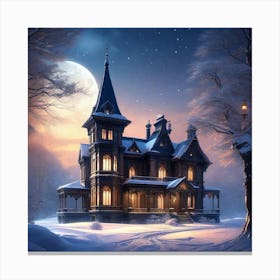 Victorian House In Snow Canvas Print