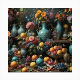 Table Of Fruit And Flowers Canvas Print