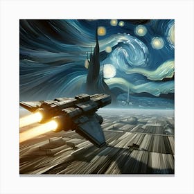 A 3d Rendering Of A Spaceship Traveling Through Space With A Van Gogh Style And A Clear Foreground And Background 2 Canvas Print