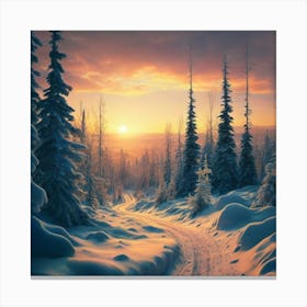 Winter Landscape Forest Sunset Canvas Print