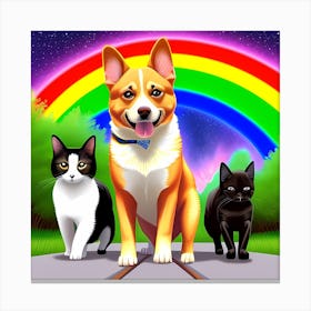 Rainbow Cats And Dogs Canvas Print