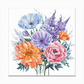 Watercolor Flowers Bouquet Canvas Print