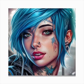 Tattooed Girl With Blue Hair Canvas Print