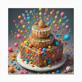 Colorful Birthday Cake With Balloons And Sprinkles Canvas Print