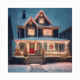 Christmas House At Night 2 Canvas Print