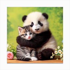 Panda Bear And Kitten 1 Canvas Print