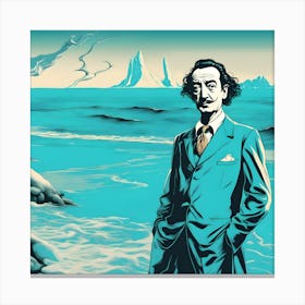 Salvador Dali Against Abstract Seascape Canvas Print