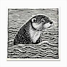 Otter Linocut 2 Canvas Print