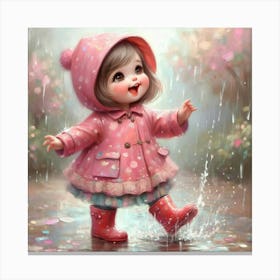 Little Girl Playing In The Rain Canvas Print