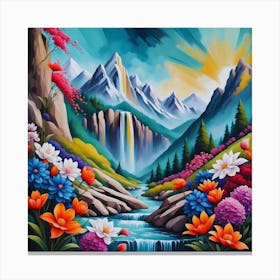 Waterfall In The Mountains 3 Canvas Print