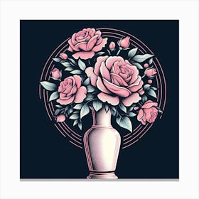 Pink Roses In A Vase Canvas Print