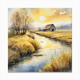 Barn By The River Canvas Print