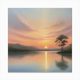 Sunset On The Lake Paintings Art Print Canvas Print