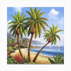 Three palm trees on the sea coast 5 Canvas Print