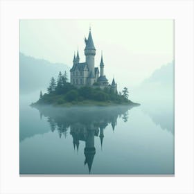 Floating Castle Above Misty Lake, Watercolor Effect 1 Canvas Print