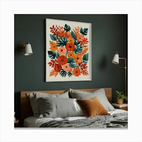 Orange Floral Print Canvas Print