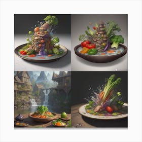 Four Plates Of Vegetables Canvas Print