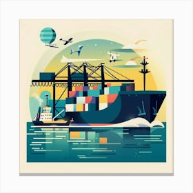 Illustration Of A Container Ship Canvas Print