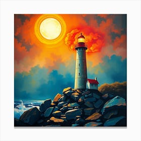 Lighthouse At Sunset 5 Canvas Print