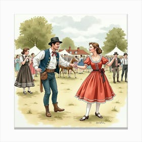 A Watercolor Of People Participating In A Traditional English Country Dance At A Village Fete 1 Canvas Print