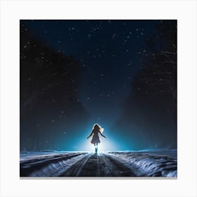 Girl In The Snow. Walking in Watercolor: A Woman's Chromatic Journey Canvas Print