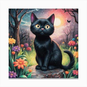 Black Cat In The Forest Canvas Print