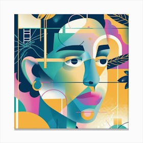 Flora And Fauna Woman Head Geometry Canvas Print