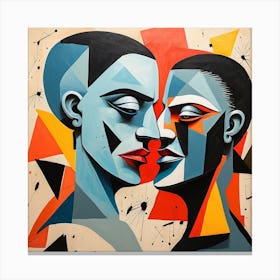 Two Men Facing Each Other, Couple Pop Surrealism, art, painting 4 Canvas Print