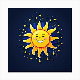 Lovely smiling sun on a blue gradient background 8 Canvas Print