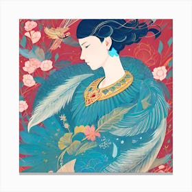 Chinese Woman With Birds Canvas Print