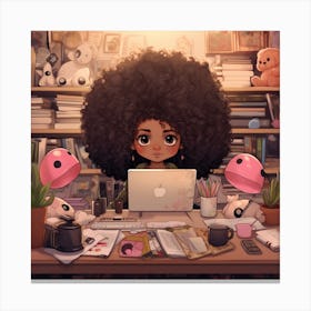 Afro Girl At Desk 1 Canvas Print
