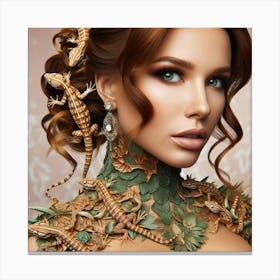 Beautiful Woman With Lizards Canvas Print