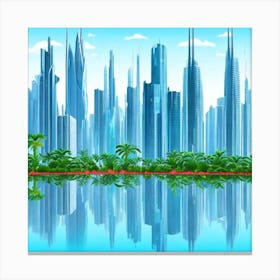 Cityscape With Palm Trees Canvas Print