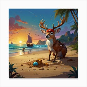 Pirate Deer On The Beach Canvas Print