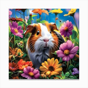 Guinea Pig Among Vibrant Flowers Canvas Print