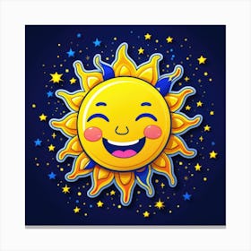 Lovely smiling sun on a blue gradient background 98 Canvas Print