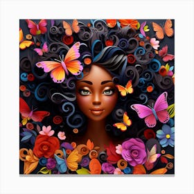 Black Girl With Flowers And Butterflies 4 Canvas Print