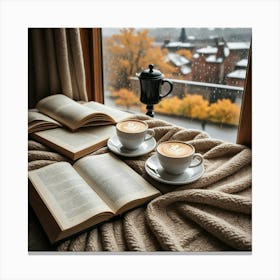 Coffee And Books On A Window Sill 1 Canvas Print