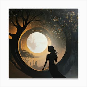 Woman Looking At The Moon Canvas Print