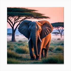 Elephant In The Savannah Canvas Print