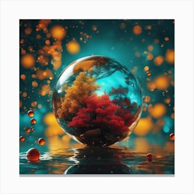 A Colorful Painting With A Red Pine, In The Style Of Luminous Spheres, Dark Yellow And Turquoise, Wa Canvas Print