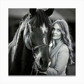 Firefly Timeless Black And White Portrait Of Woman And Stallion 44022 Canvas Print