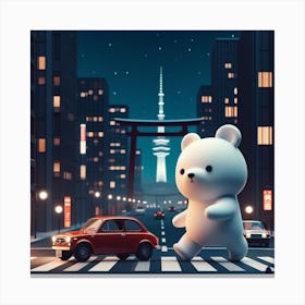 Teddy Bear Crossing The Street Canvas Print