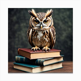 Owl On Books, An Owl Perched On A Stack Of Books Symbolizing Wisdom And Learning 3 Canvas Print