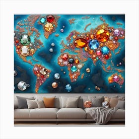World Map With Jewels 1 Canvas Print