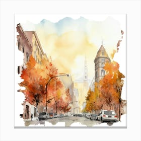 Watercolor Autumn Cityscape 4 Canvas Print