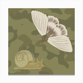 Moth And Snail On Camouflage Canvas Print