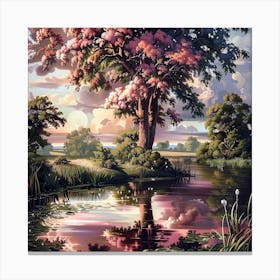 Cherry Blossom Sunrise On The River Canvas Print